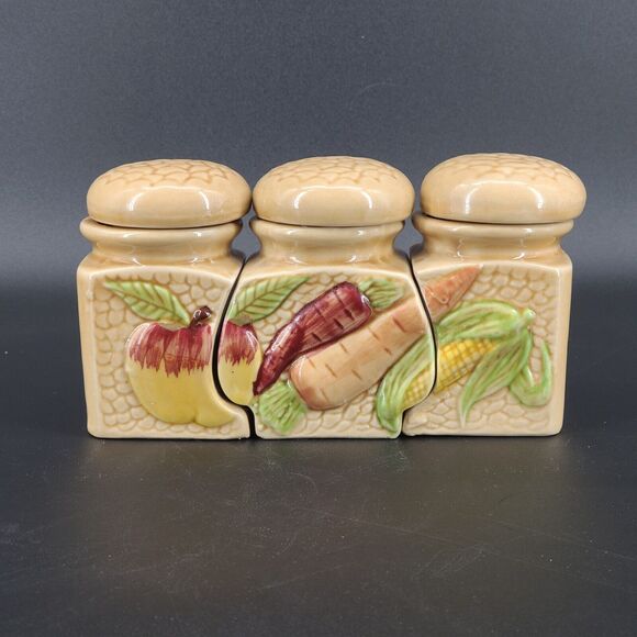 Vintage SAC Ceramic Spice Canisters Jars Set of 3 Retro Veggies Vegetables - Picture 1 of 6